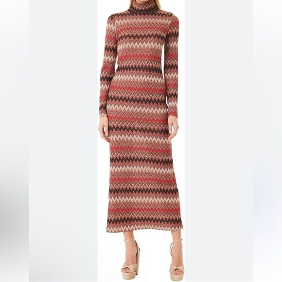 NWT Misa Los Angeles Liv Mock Neck Long Sleeve Dress Chevron knit Revolve S - Picture 3 of 11